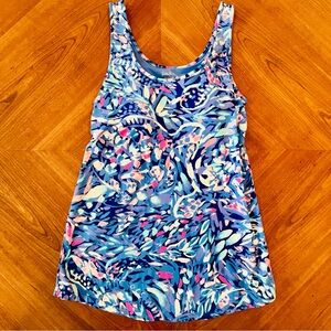 Lilly Pulitzer UPF 50+ Luxletic Bra Tank Top Size XS EUC Party Wave Print